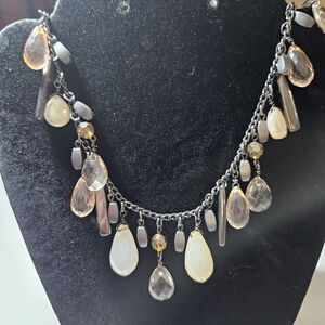 NYC Long Acrylic Crystal Bead Necklace Silver Tone Metal 34-37"